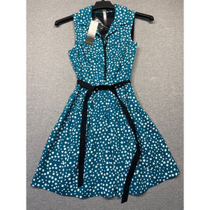 Women's Kensie Teal White Polka Dot Dress Size XS mod style